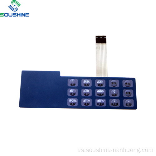 Interruptor de membrana de domo de metal en relieve de escala electrónica azul